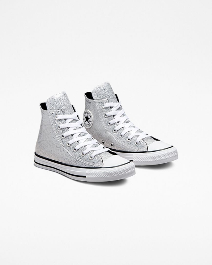 Tenisky Vysoke Converse Chuck Taylor All Star Glitter Dievcenske Strieborne Siva Čierne | SK YWUPF3